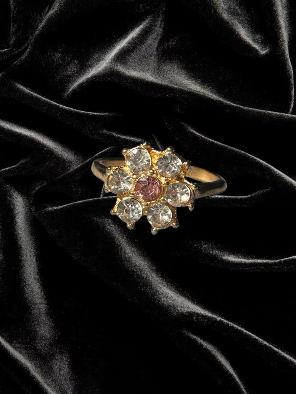 Flower Gold Tone CZ Ring